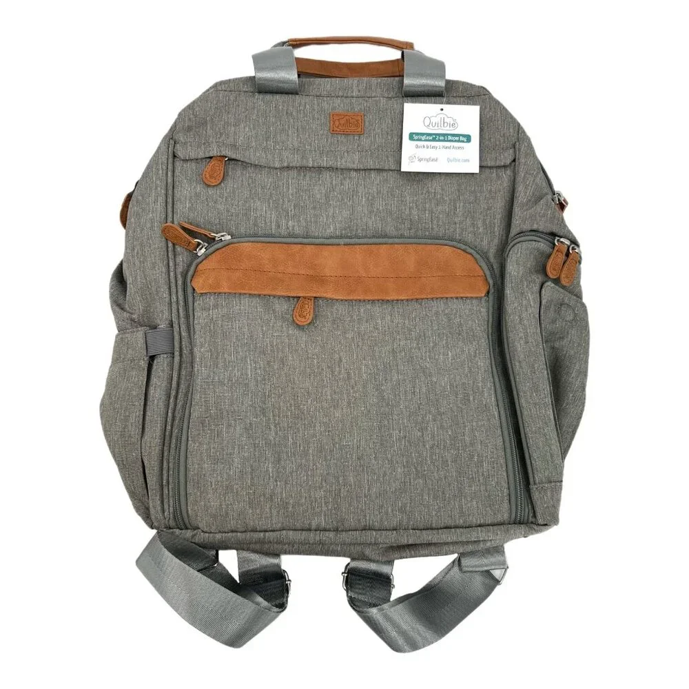 Gray 2-in-1 Diaper Bag Backpack | Adjustable Straps & Zip Closure